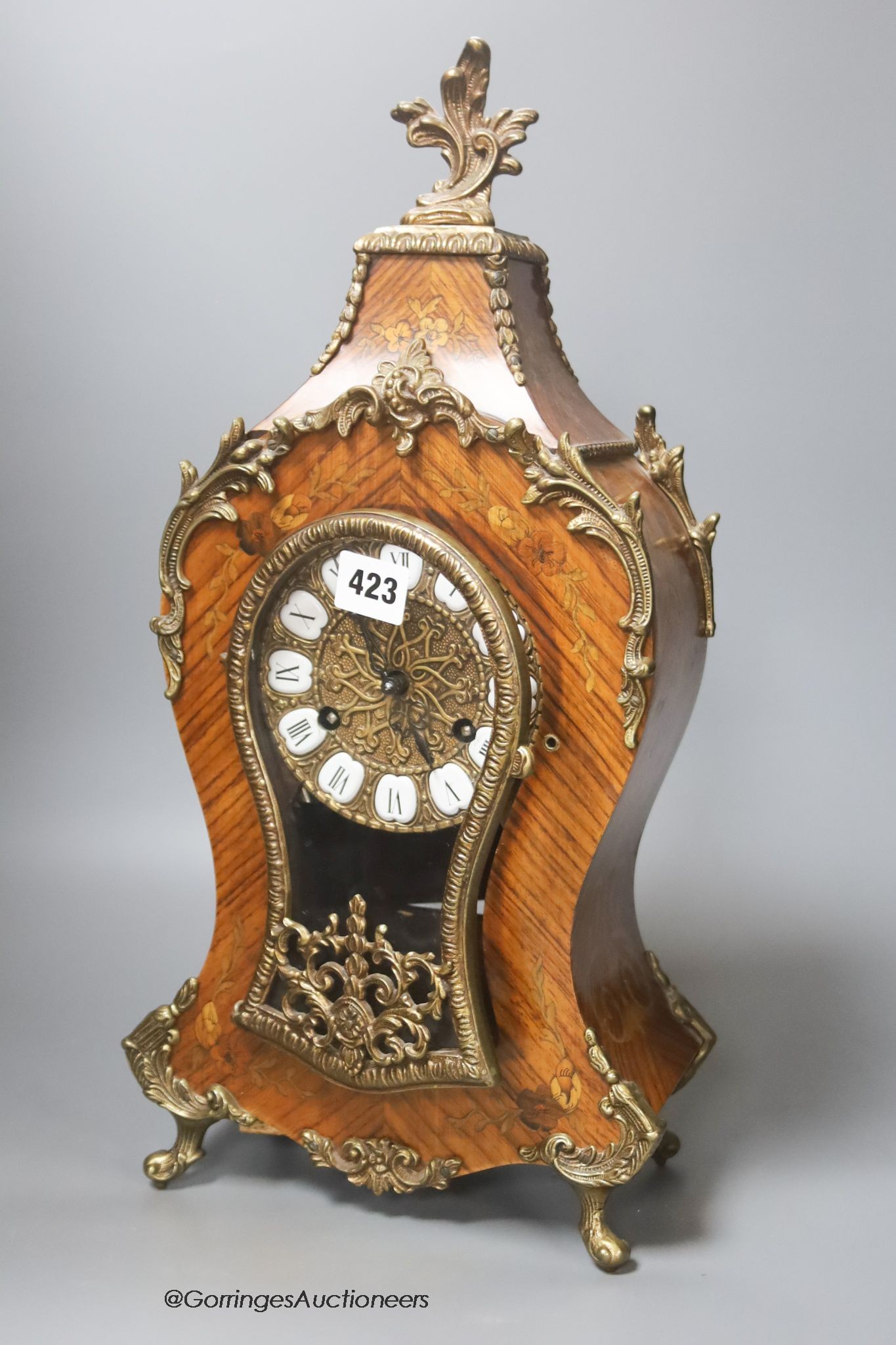 A Louis XV style gilt metal mounted inlaid kingwood eight day bracket clock, height 47cm